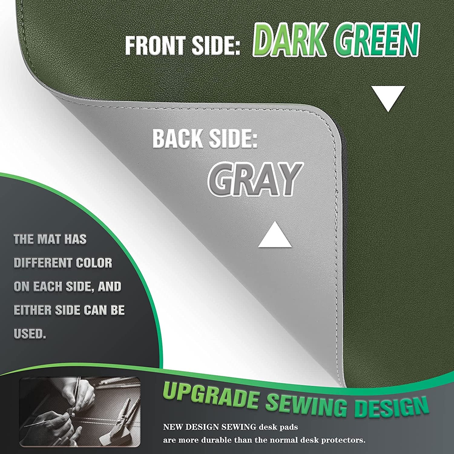 Desk Mat, Blotter, Dual-Sided Office Desk Pad, Waterproof Desk Mat for Desktop, Desk Blotters, PU Leather Pad Protector (31.5" X 15.7", Dark Green)