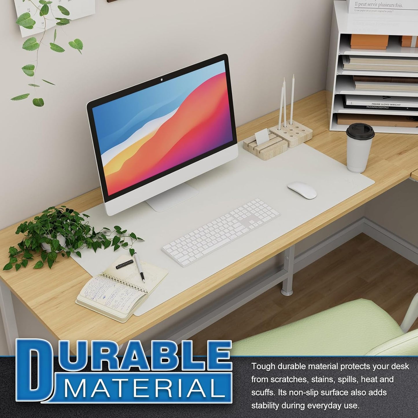 Desk Pad , Waterproof Leather Mouse Mat Forkeyboard and Mouse, Desktop Protector for Office and Home (White, 31.5" X 15.7")