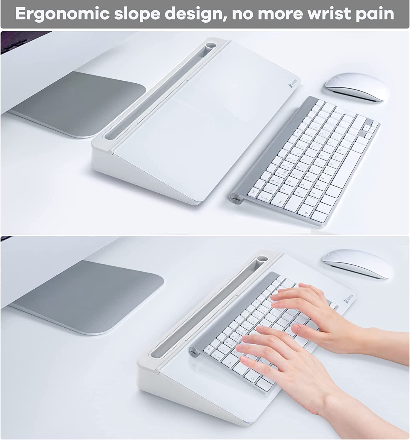 Desk Whiteboard Dry Erase Glass Whiteboard, Desktop White Board with Storage To-Do List Memo Notepad Desktop Buddy Keyboard Stand for Home Office and School Accessories Supplies (White)