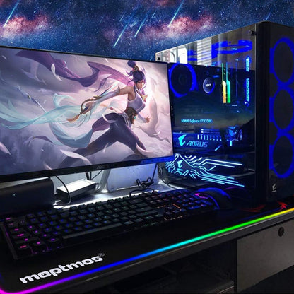 RGB Gaming Mouse Pad Anime Dragon Mousepad Mat LED with 15 Lighting Modes for Computer 31.5 X 12 Inch (Red)